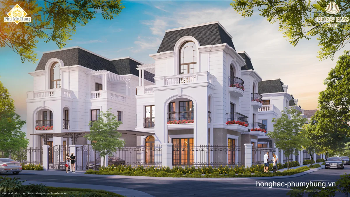 Căn góc Biệt thự đơn lập dự án Hồng Hạc có kích thước đất từ 364-470m2, xây sẵn 3 tầng theo phong cách Pháp hiện đại như hình, tổng diện tích sàn 418m2